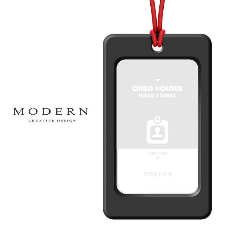 MODERN創(chuàng)意簡(jiǎn)約超薄工作證工牌卡套硬殼兩面插卡門禁公交飯卡可愛學(xué)生少女卡套胸牌高檔掛脖繩證件套企 黑色豎款
