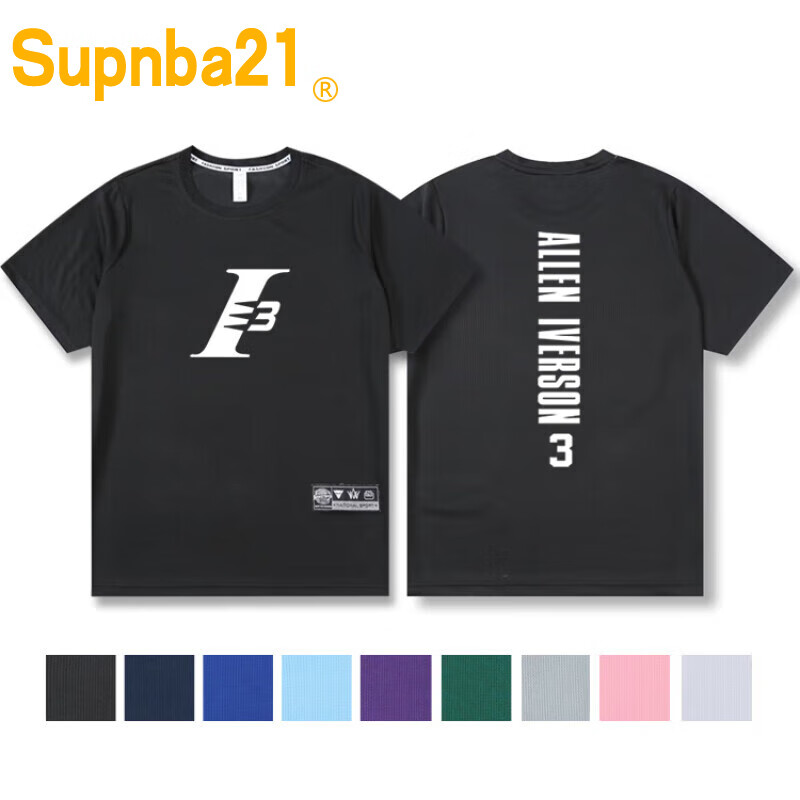 衣尼克杨短袖训练服男速干步行者31号米勒运动t恤潮 黑色 艾弗森logo