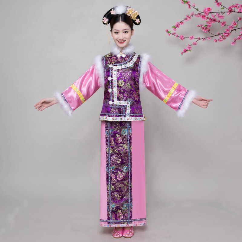 勤度清朝格格服饰成人满族古装女还珠服装公主宫女旗袍大码 紫色格格
