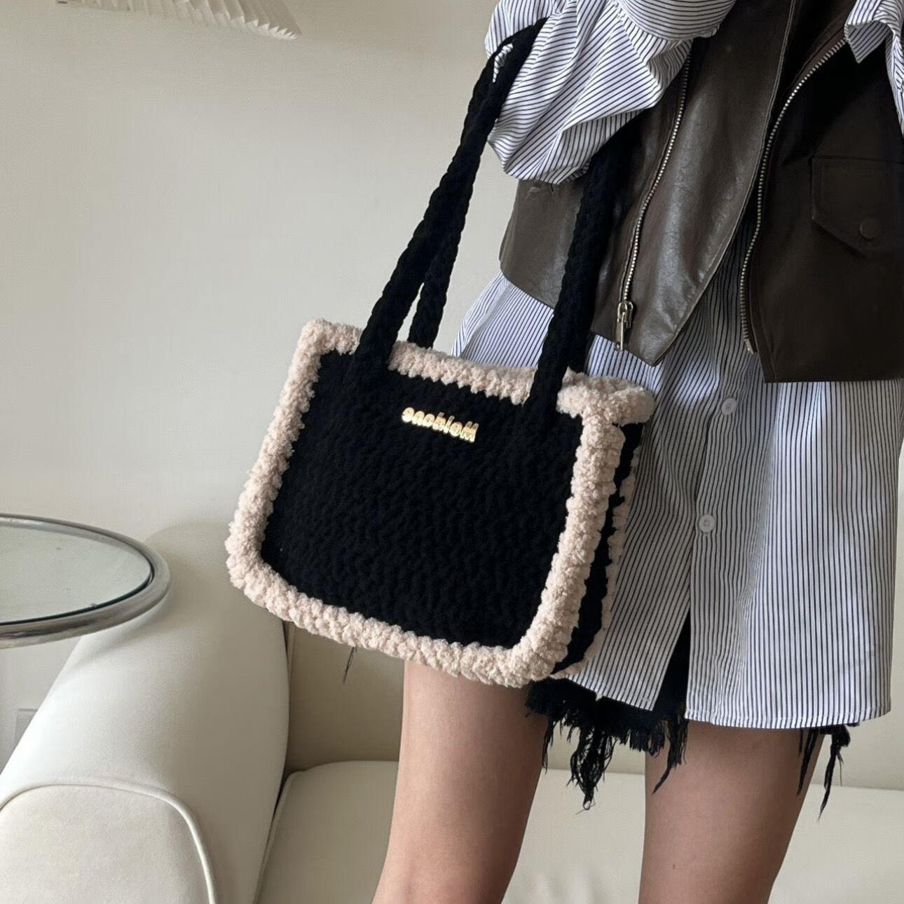 察今 冰条线腋下小方包大容量绒线手工diy材料包自制手提包送闺蜜礼物