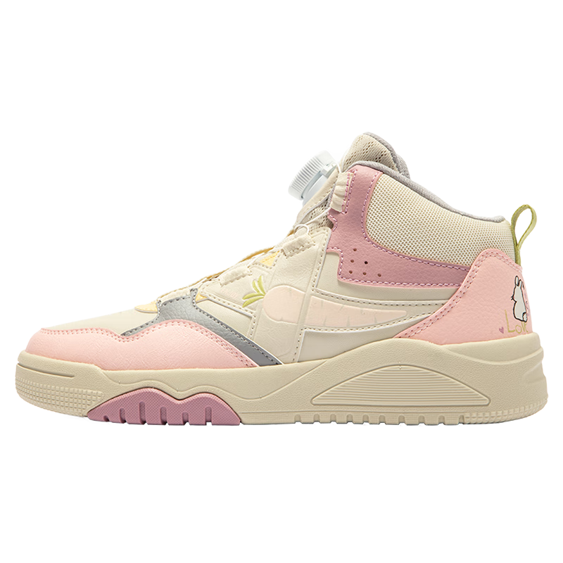 特步（XTEP）儿童童鞋女童中大童革面旋钮扣板鞋 茶白色/樱落粉/烟雾粉 34码