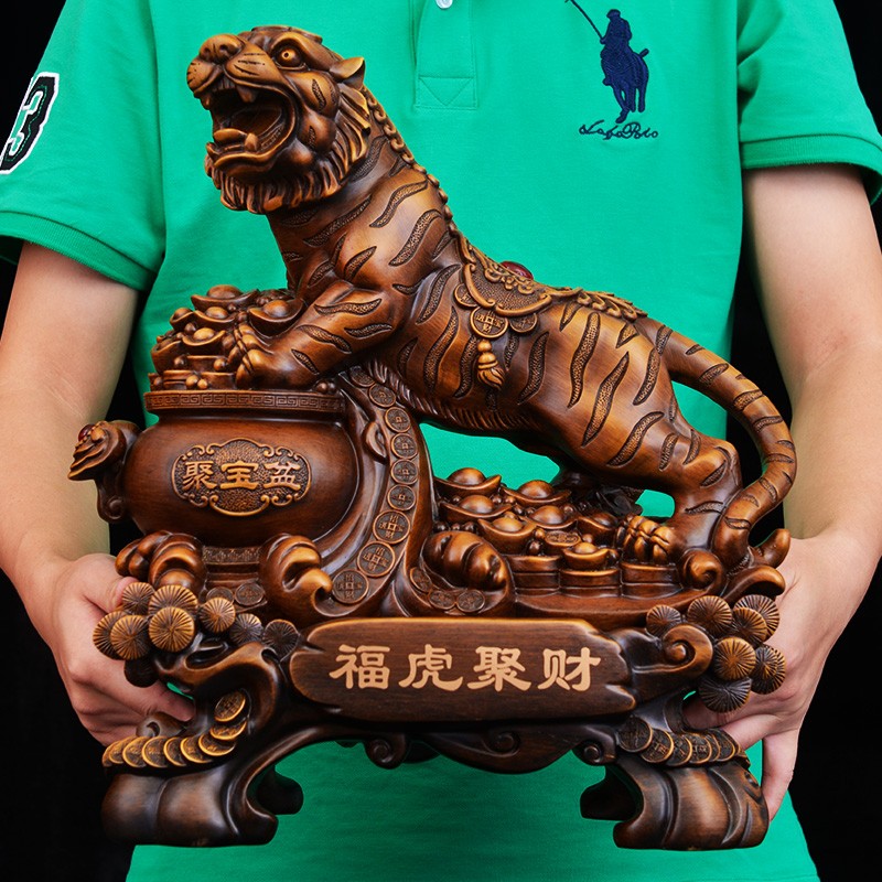 碧琉璃 福虎聚财老虎摆件十二生肖虎动物老板办公桌室装饰工艺品 家居