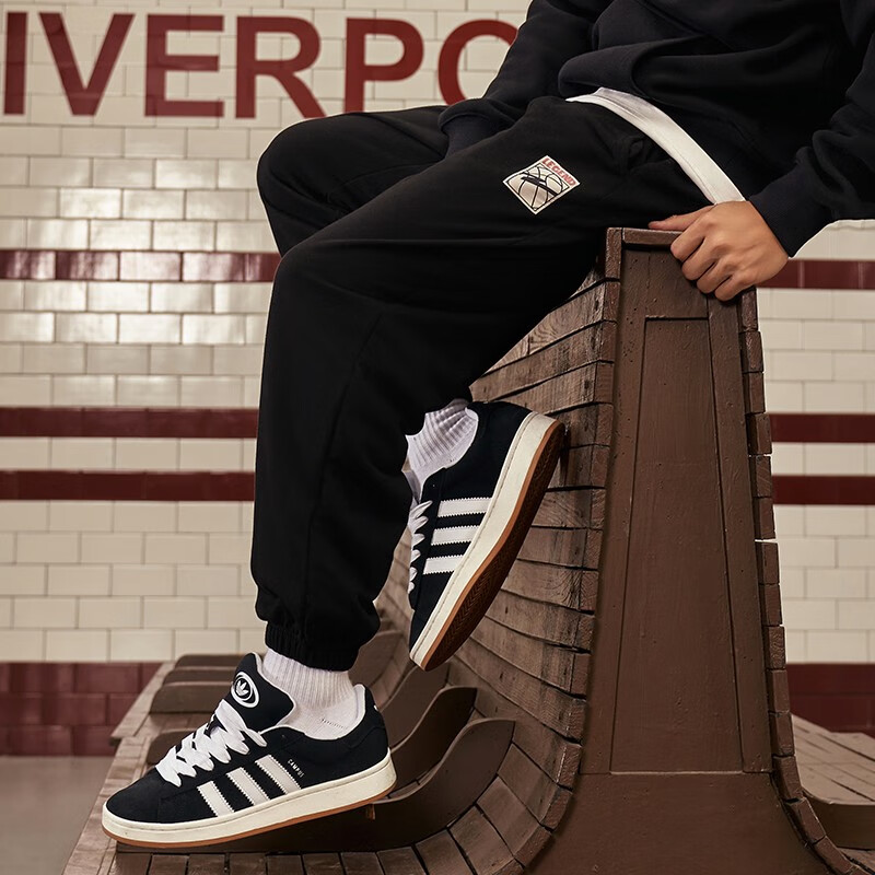 有志者（UZIS）针织运动长裤男篮球卫裤美式宽松秋冬加绒加厚束脚裤[传志] 黑色【束脚常规款】 2XL