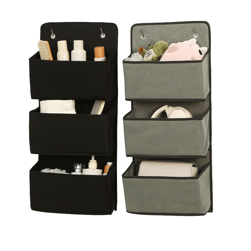 【精选好物】款门后收纳挂袋可折叠多层衣物杂物收纳袋宿舍衣柜挂 挂袋灰色-二层