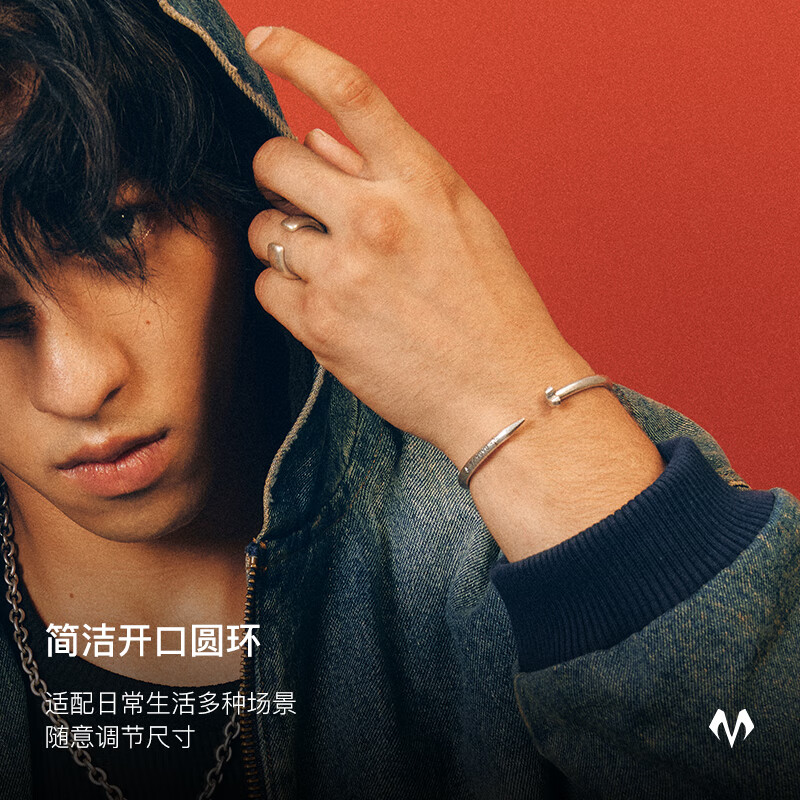 BABAMA【明星同款】公益雪豹守护之环手镯男女情侣手链生日礼物 银色