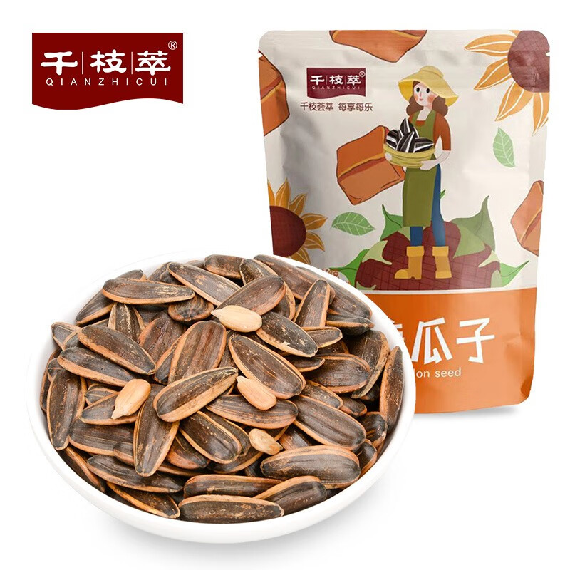 千枝萃 瓜子焦糖味坚果炒货休闲食品零食坚果大颗粒葵花籽办公零食小吃每日坚果 焦糖瓜子108g*4包