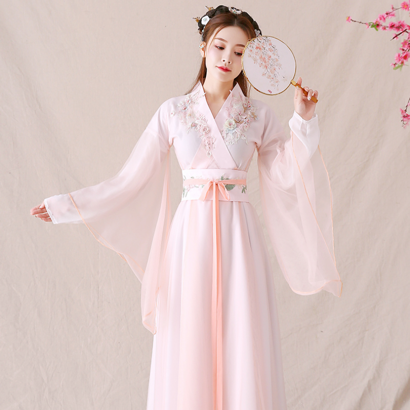 古装汉服成人汉服女襦裙仙女粉色清新淡雅仙气古风大广袖古装演出服装