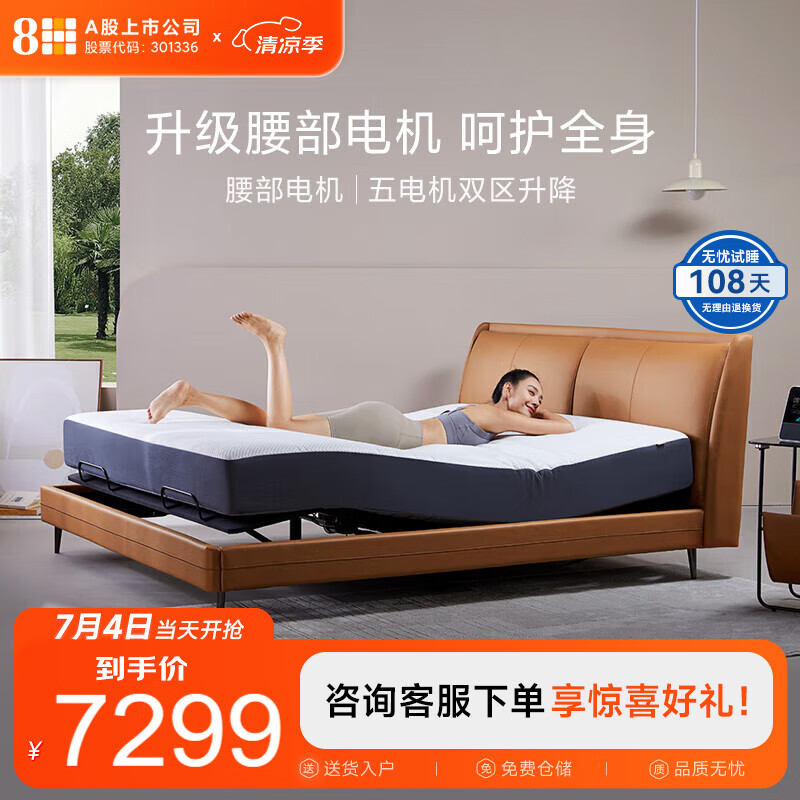8H智能床Milan智能电动床Pro Max智控分区 元力橙 1.8m套装弹簧床垫