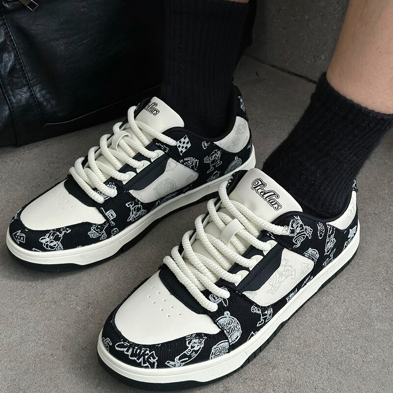 Tcellars男鞋秋冬新款板鞋男涂鸦撞色设计低帮厚底情侣女鞋运动休闲鞋子男 夜空黑 41