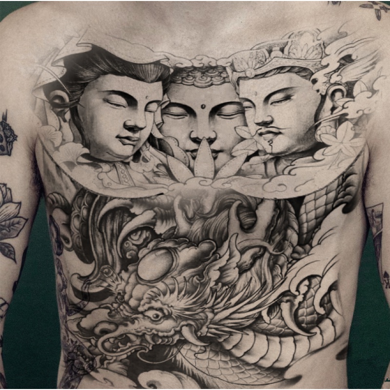 vieruodis三面佛满背龙后背纹身贴防水男女背部大图菩萨图腾仿真刺青