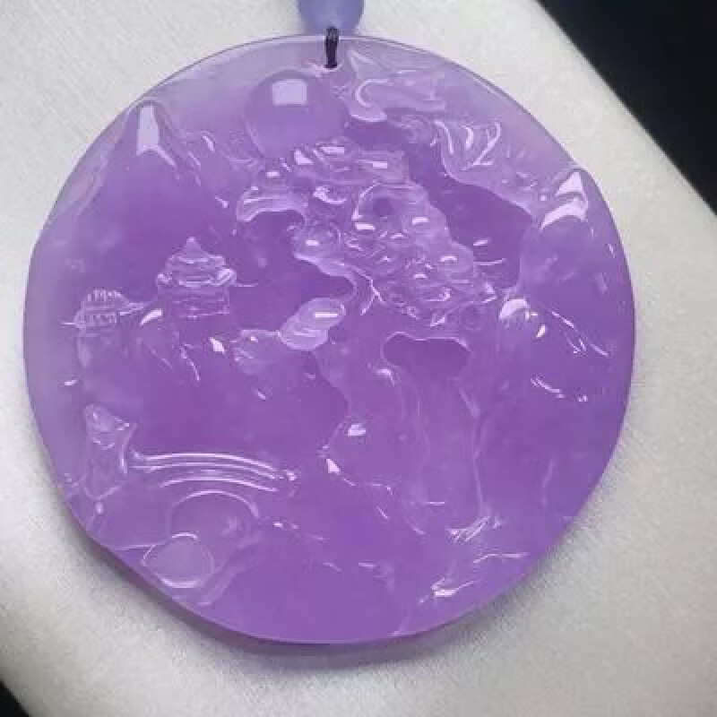 snqp紫色翡翠吊坠冰种紫罗兰圆牌山水牌子男女挂件靠山流水紫玉佩