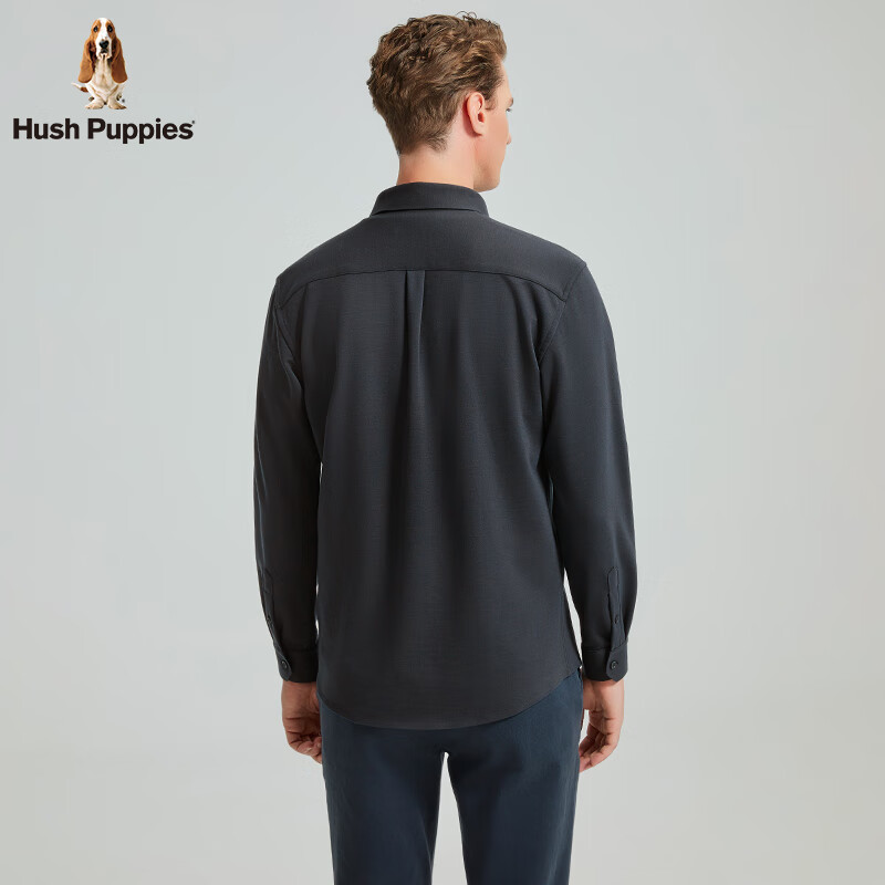 暇步士(Hush Puppies)【弹力保型】男装冬季蓄温保暖长袖衬衫 月光灰 L