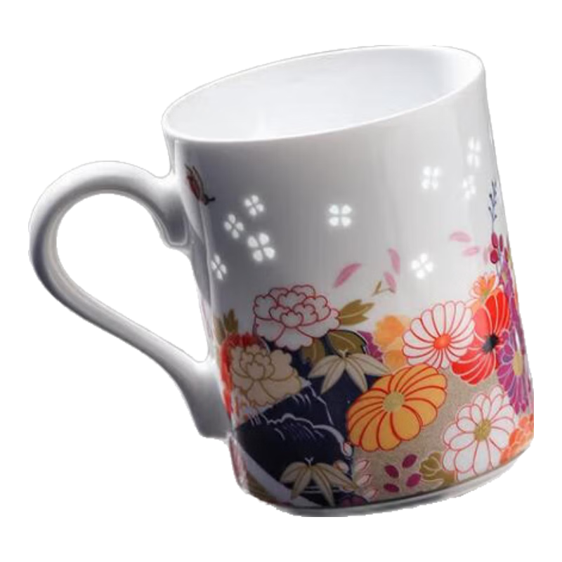 景德鎮(zhèn)（jdz）官方中式創(chuàng)意陶瓷個性潮流馬克杯情侶杯子咖啡杯家用玲瓏水杯帶勺 花語馬克杯四件套