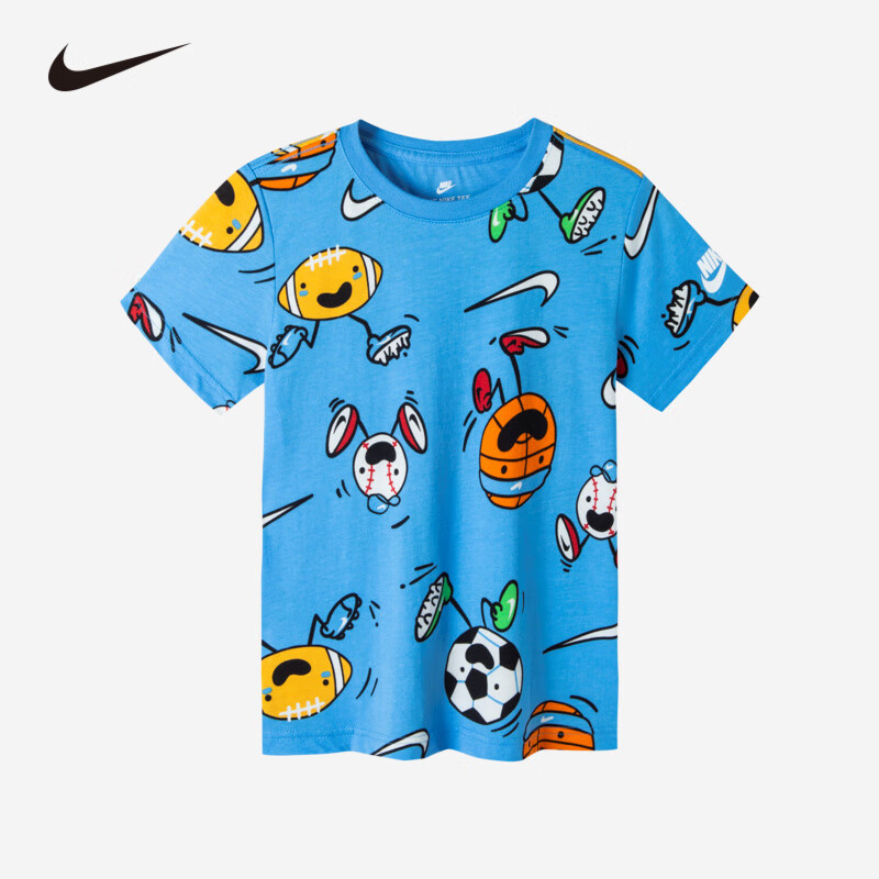 耐克(nike)童装男女童t恤夏季儿童卡通印花上衣 j513苔藓蓝 100(3t)