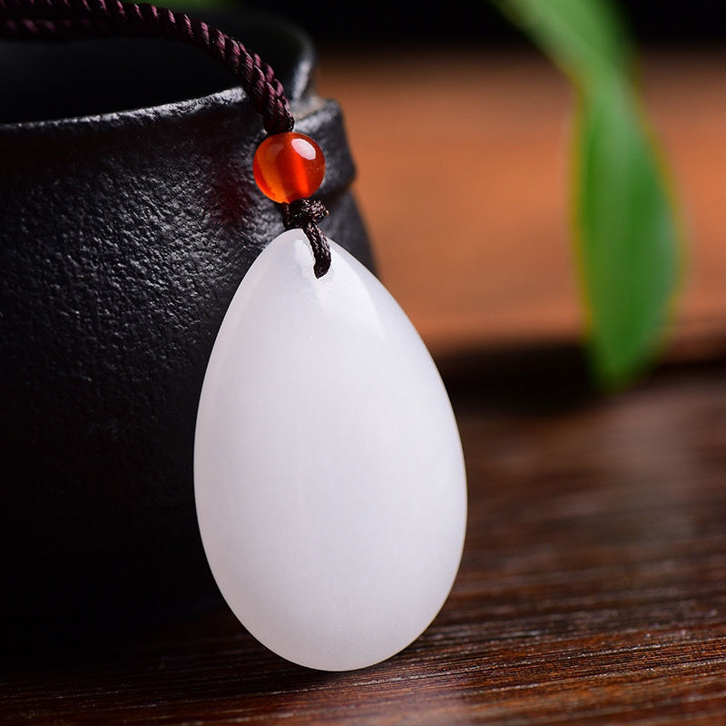 美雅福 和田玉吊坠水滴玉坠男女情侣玉石吊坠锁骨项链挂坠羊脂白玉