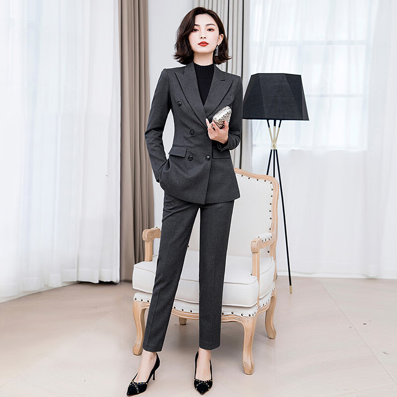 芭妃娅高端职业西装套装女秋冬西服时尚气质韩版酒店经理工作服工装西服 灰色西装+裤子 M