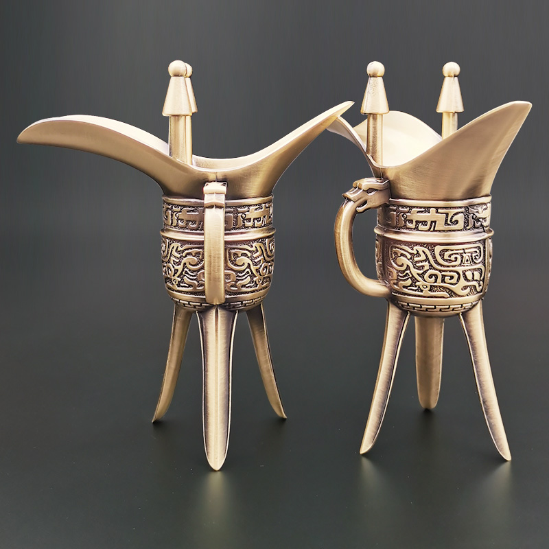 途贺(tohap) 青铜白酒杯复古酒樽父辛爵仿古风酒具饕餮纹爵杯铜器装饰
