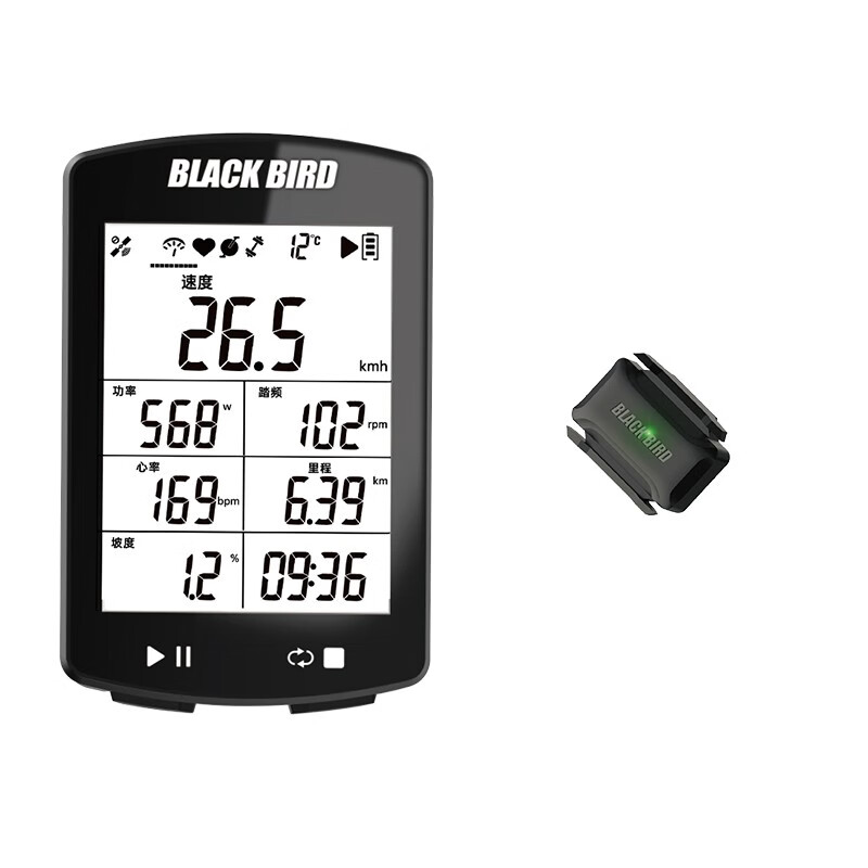 黑鸟（Blackbird） BB20码表GPS无线智能里程表山地公路自行车大屏幕防水背光测速骑行装备 BB20+双模踏频器