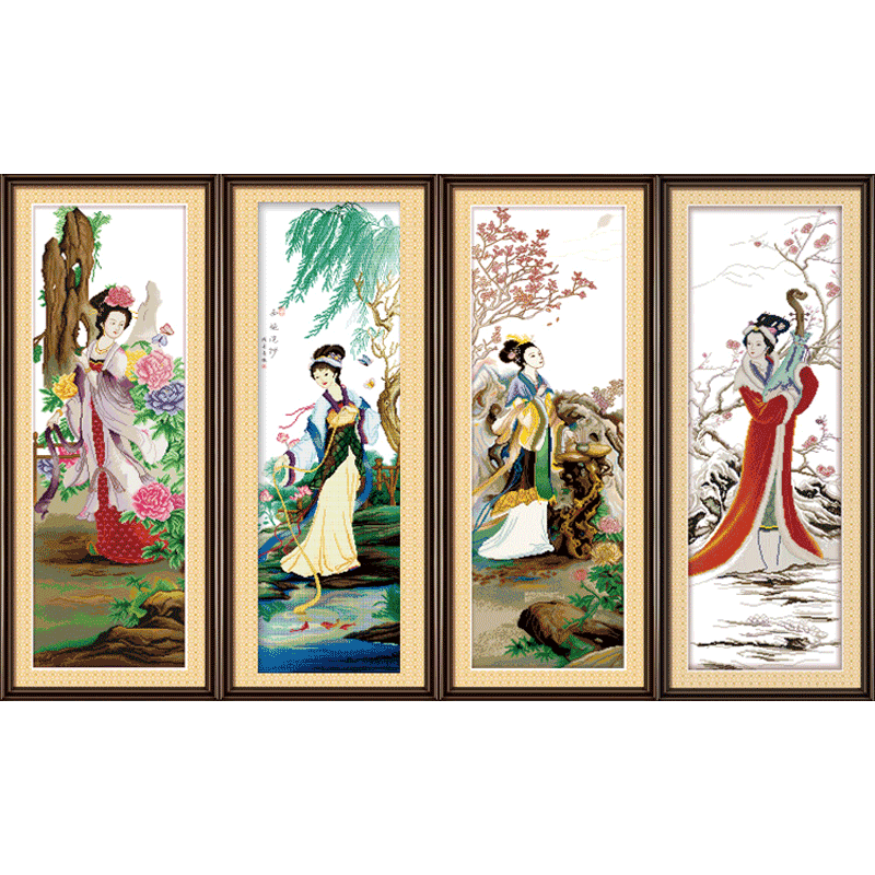 2022新品四大美女十字绣 印花线绣十字绣2022四大美女古典人物客厅