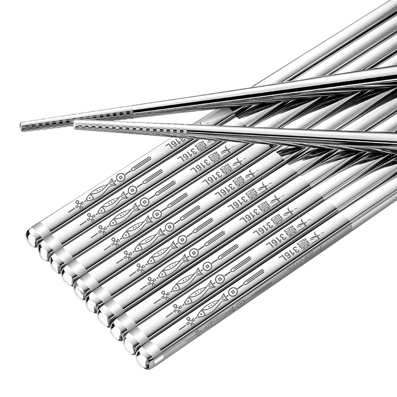 广意316L不锈钢筷子 家用防霉防滑 防烫易洗不锈钢筷子 年年有鱼筷 316L年年有鱼筷-10双装