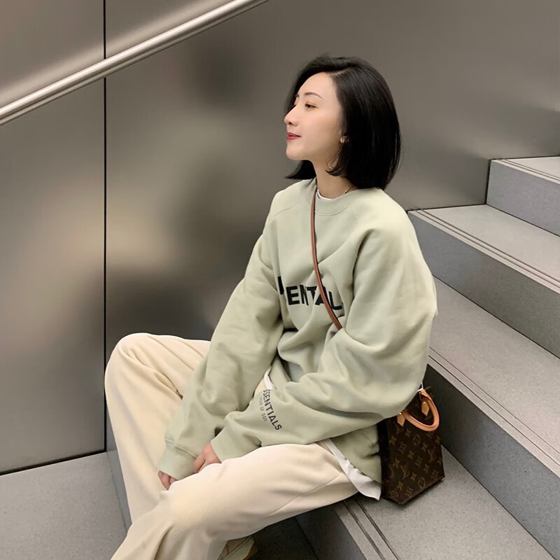 秋冬高街潮牌essentials复线fog抹茶绿卫衣女休闲宽松情侣装bf风 ess