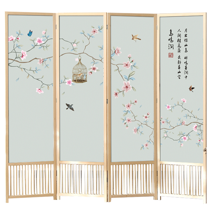 煦悦实木屏风隔断玄关折屏座屏现代简约中式屏风帘可移动隔断客厅餐厅卧室书房酒店宾馆办公室养身馆家用屏风  小鹿一家 1.8米高x0.5米宽x4扇