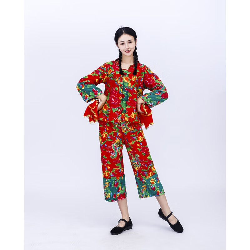 思圭夏季二人转服装花衣服表演演出服东北大花布村姑女二人转演出服