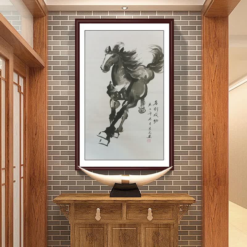 国家一级画家李良志手绘马到成功新中式玄关装饰画办公室挂画书房字画