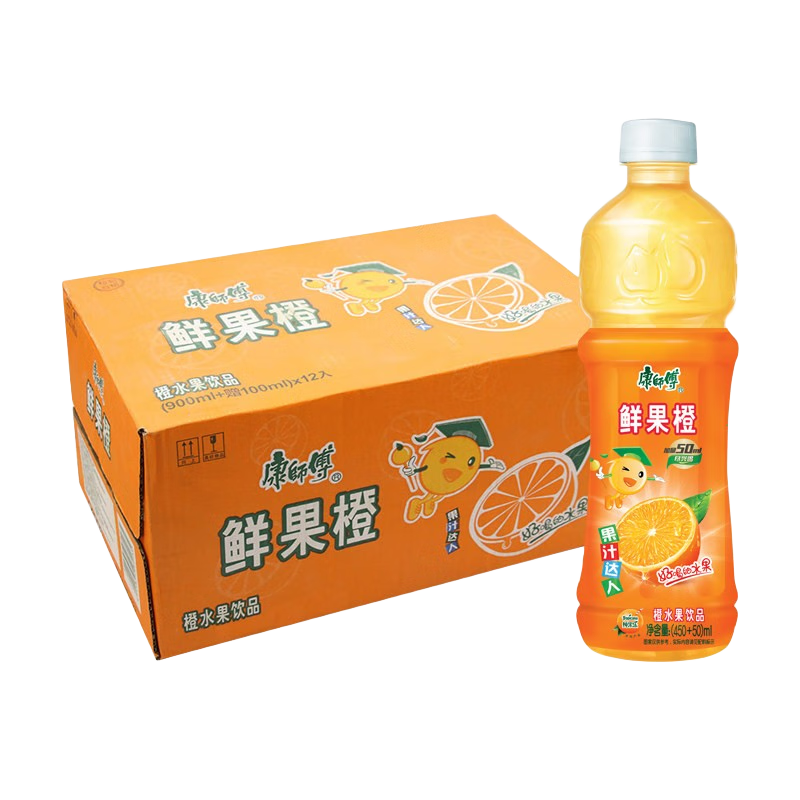 康师傅果汁鲜果橙500ml*15瓶装橙汁果味饮料夏季饮品  15瓶2件【鲜果橙500ml 】