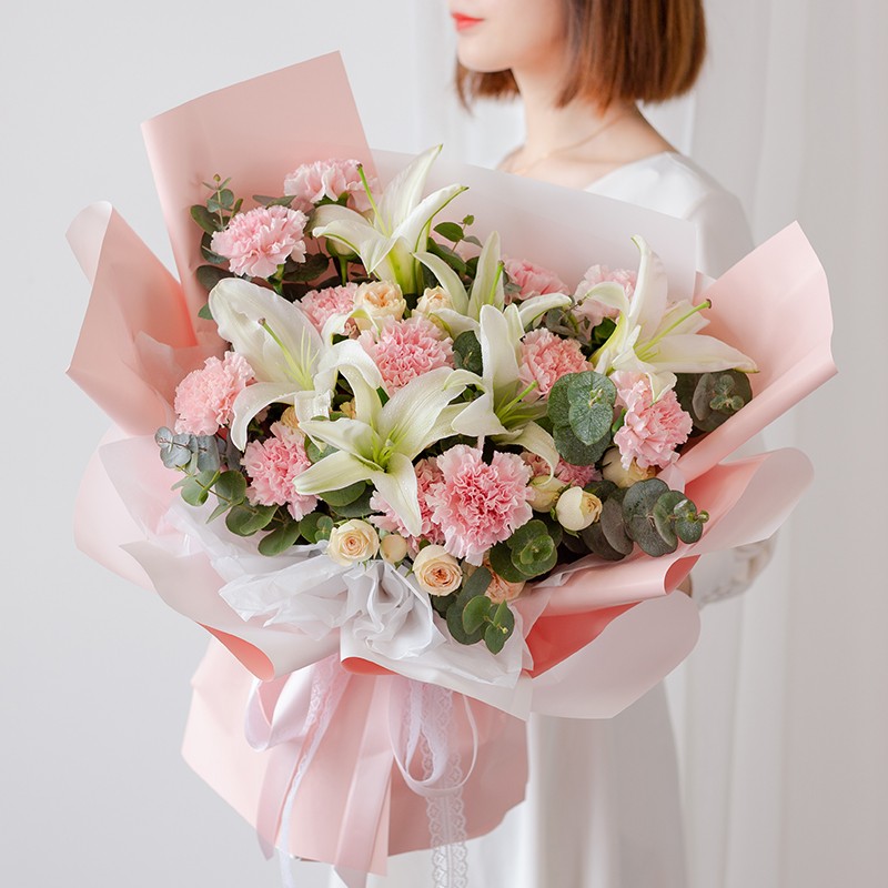 爱花居 鲜花速递康乃馨百合花束送母亲送长辈问候看望生日礼物全国