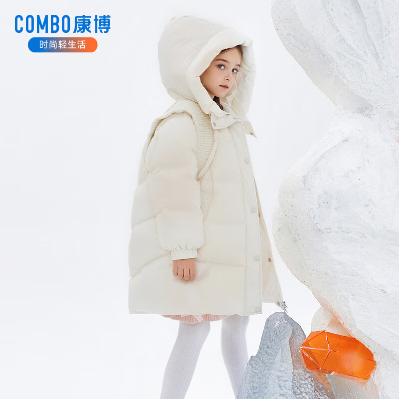 康博女童羽绒服儿童中长款冬季新款中大童加厚连帽童装外套过年服 紫色 略偏小，建议买大一码 150