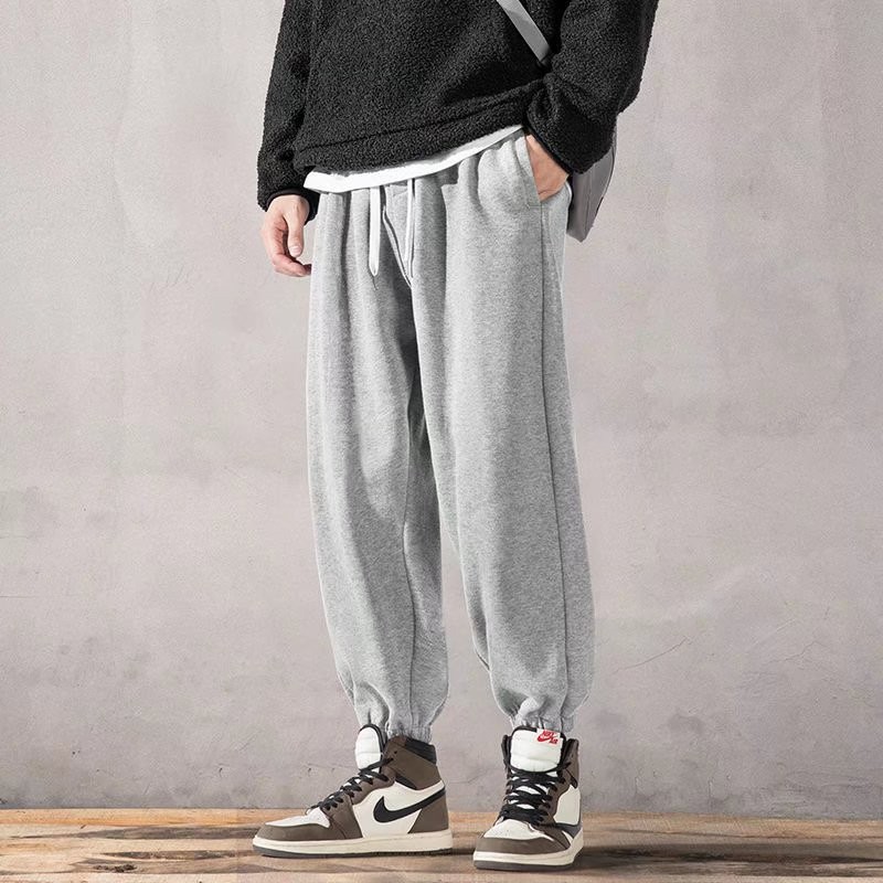 木子胜运动卫裤男士秋冬季潮牌束腿裤子休闲长裤宽松九分束脚裤 灰色