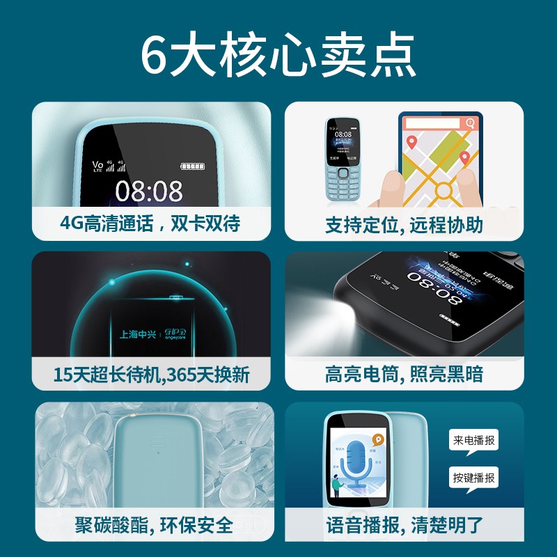 守护宝（上海中兴）K230 红色 4G全网通 老人手机 移动联通电信老人机 老年机 直板按键儿童手机 学生手机