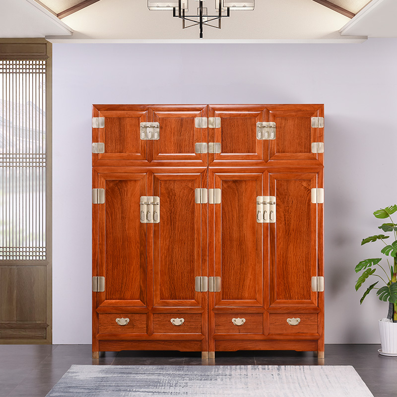 锦名园 红木家具缅甸花梨(学名:大果紫檀)顶箱柜素面实木大衣柜卧室