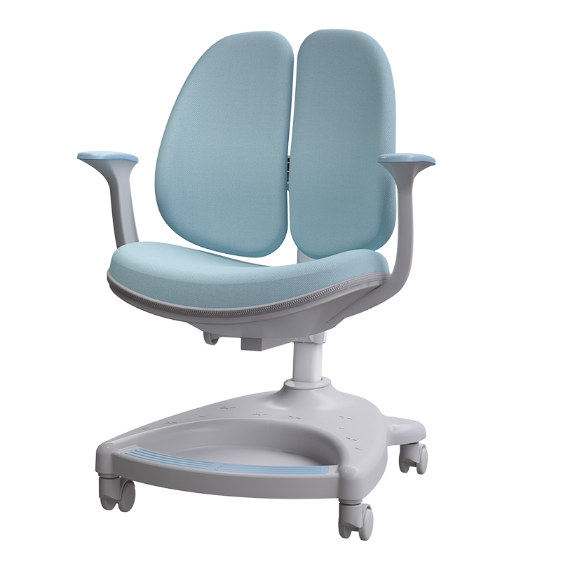 乐歌(Loctek)儿童学习双背座椅 高度深度可调节 带扶手带重力轮锁人体工学双背椅 蓝色