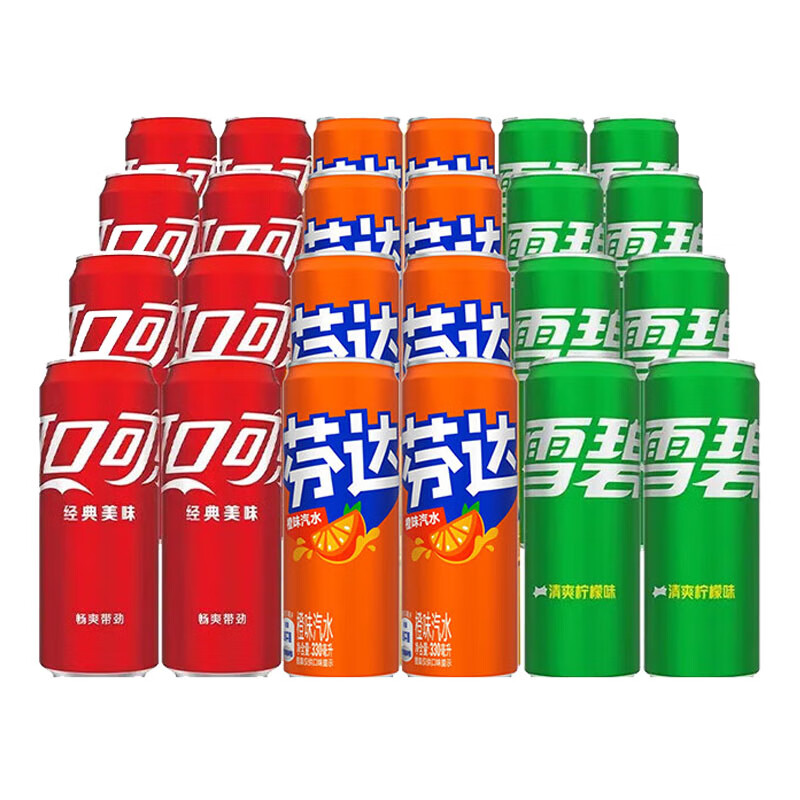 可口可乐（Coca-Cola）经典口味330ml*24罐碳酸饮料可乐汽水整箱装 含糖混合装330ml*24罐（各8罐）