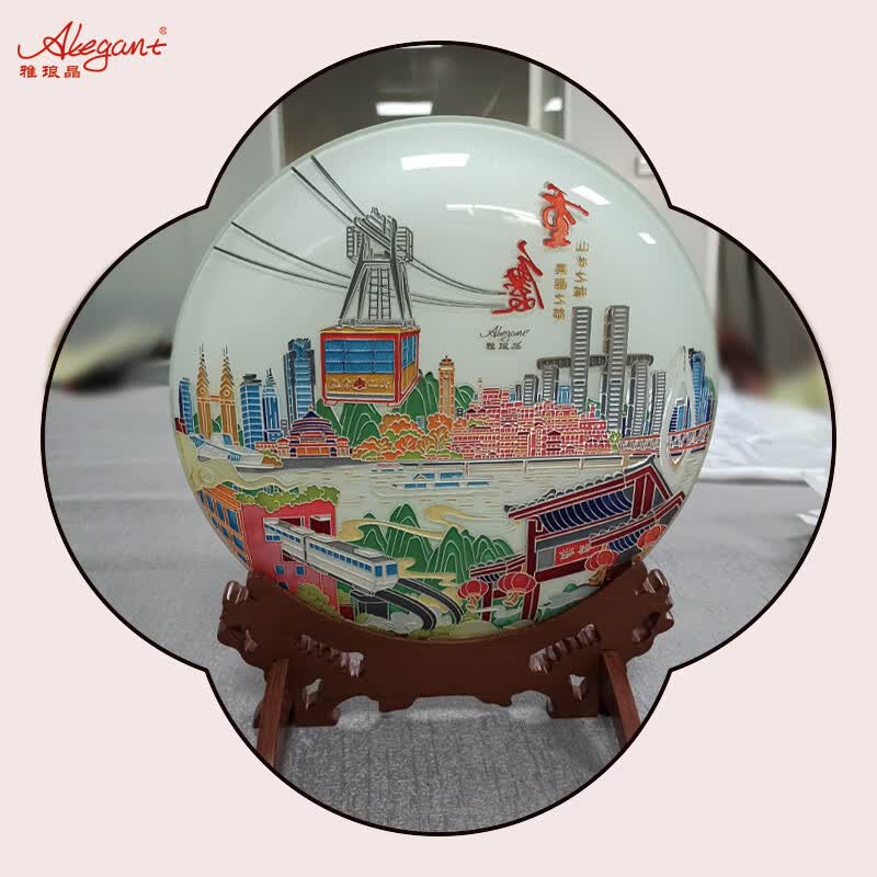 雅琅晶重庆成都纪念品桌面摆件原创旅游地方特色礼物工艺品送外宾礼物 晶雕手绘 | 重庆印象 28cm 白【外事交流礼】