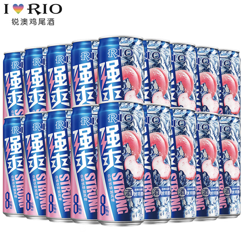 銳澳（RIO）強(qiáng)爽8度雞尾酒洋酒氣泡酒強(qiáng)爽8度330ml*18罐 白桃