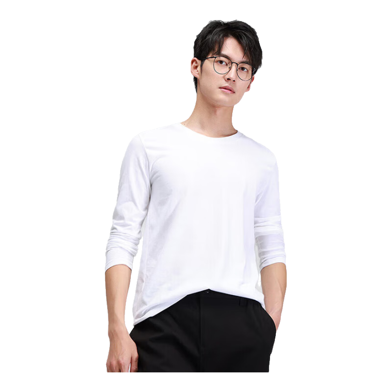 真维斯（JEANSWEST）T恤男2025秋季纯棉简约纯色男士打底衫长袖T恤男白色XL