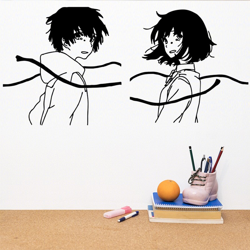 防水墙贴立花泷和宫水三叶二次元墙纸贴漫画剪辑纯色玻璃门海报贴画