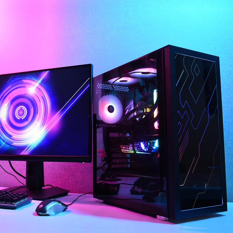 爱国者（aigo）炫影5  黑色 台式机电脑机箱 ATX主板/360冷排/双面钢化玻璃/主板同步发光面板
