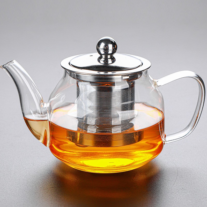 古德窑 茶壶玻璃茶具套装大容量不锈钢过滤透明加厚泡花茶壶功夫茶杯耐热家用简约 玻璃宝马壶400ml