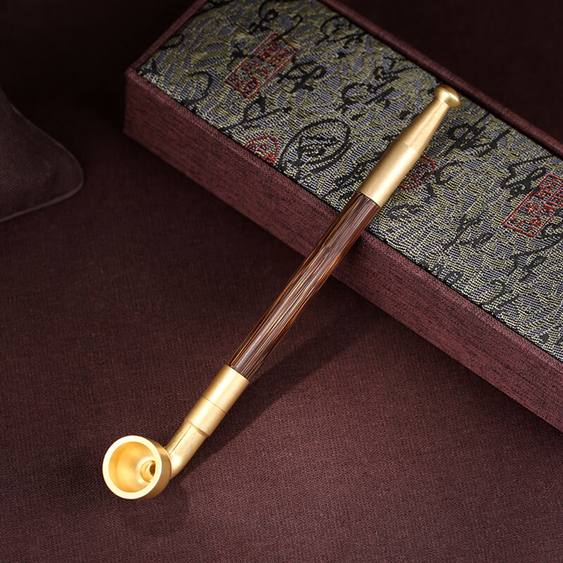 杆烟斗男士老式传统旱烟袋手工金丝竹杆纯铜大烟锅 18c-m 金丝竹烟斗