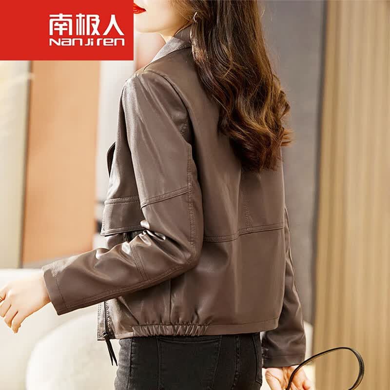 南极人皮衣女外套春秋新款短款机车pu皮夹克2023新款春季时尚感女士上衣 巧克力色 2XL 130到140斤怎么样,好用不?