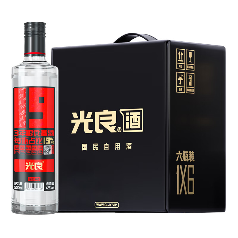 光良【男生女生向前冲】19系列42纯粮浓香型白酒自饮聚会五种粮食酿造 42%vol 500mL 6瓶 整箱装