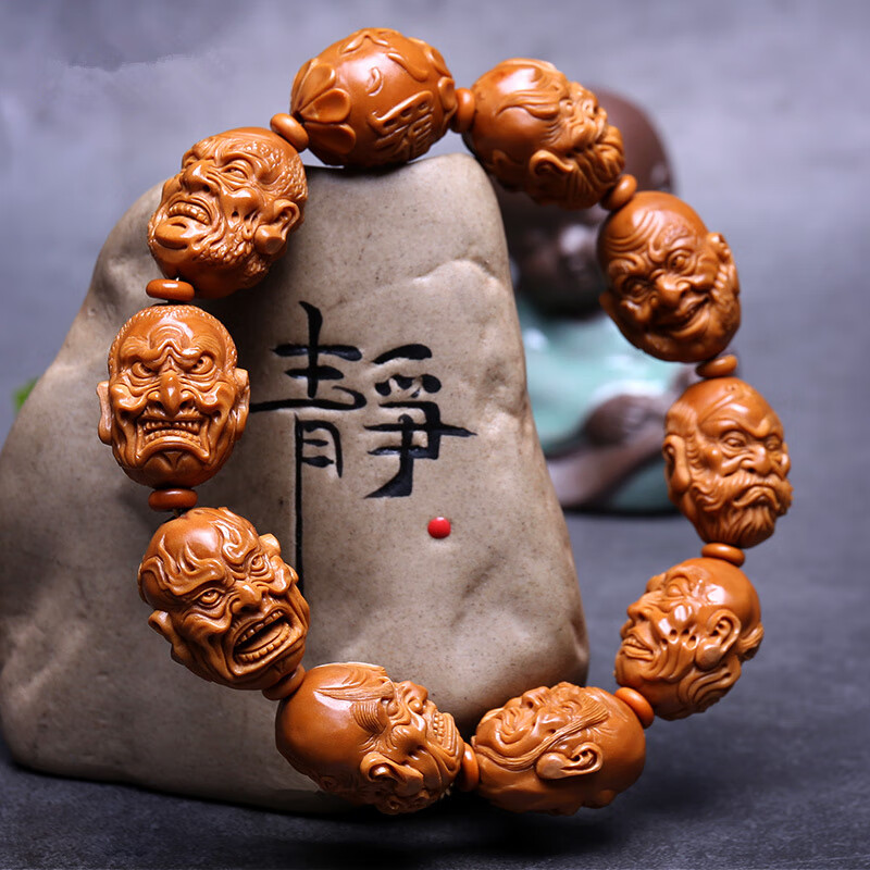 暗杠橄榄核手串男 双面十八罗汉核雕文玩把件 橄榄胡手工雕刻手链手串