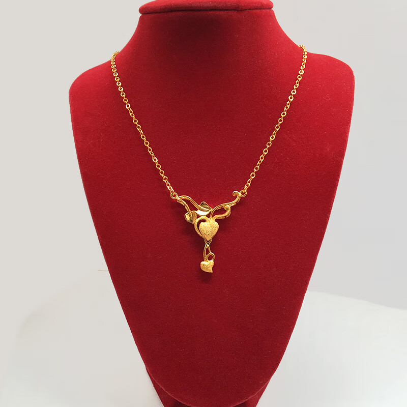 2022铜镀金新娘结婚金项链女爱心花朵套装首饰仿婚庆三金饰品 彩旺