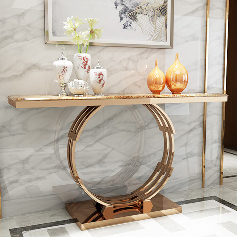 迪朗不锈钢玄关桌轻奢北欧现代玄关台大理石靠墙装饰墙边柜入户端景柜