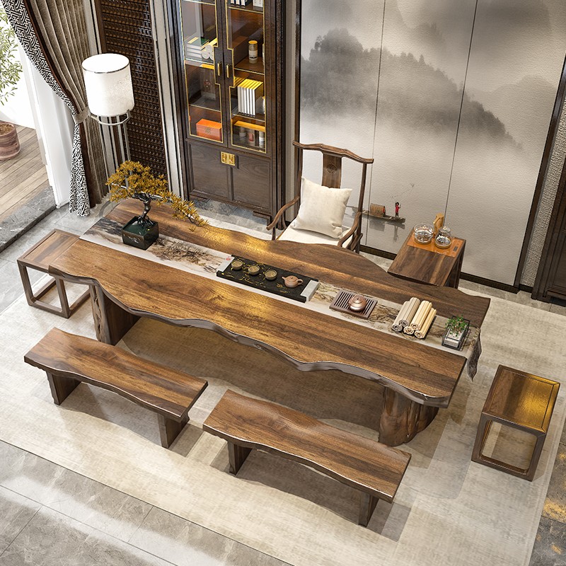 欧迪路新中式实木茶台茶桌大板茶几办公室泡茶桌简约喝茶家用茶桌椅