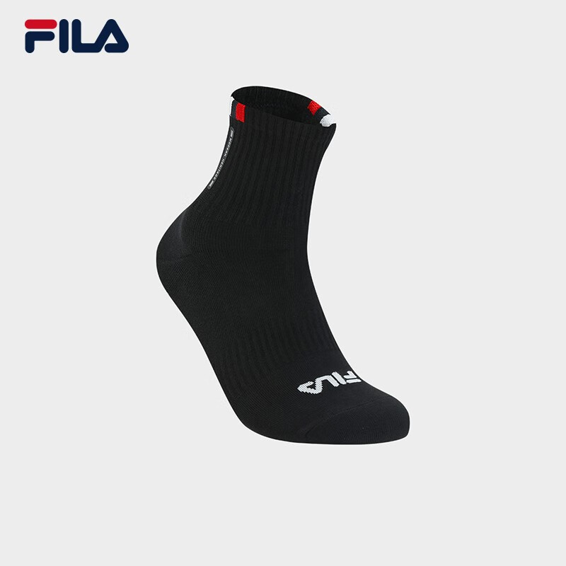 FILA 斐乐官方男袜中腰袜子冬季简约舒适休闲运动袜中筒袜子 正黑色-BK XS